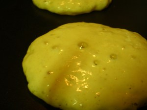pancakes on griddle close-up